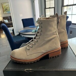 Frye Beige Lace-Up Combat Boots